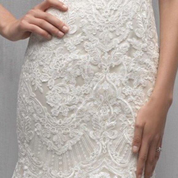 Mermaid Lace-Back Ivory Wedding Dress, BLING Shoulders, Fitted Sexy Fit & Flare - Picture 7 of 12